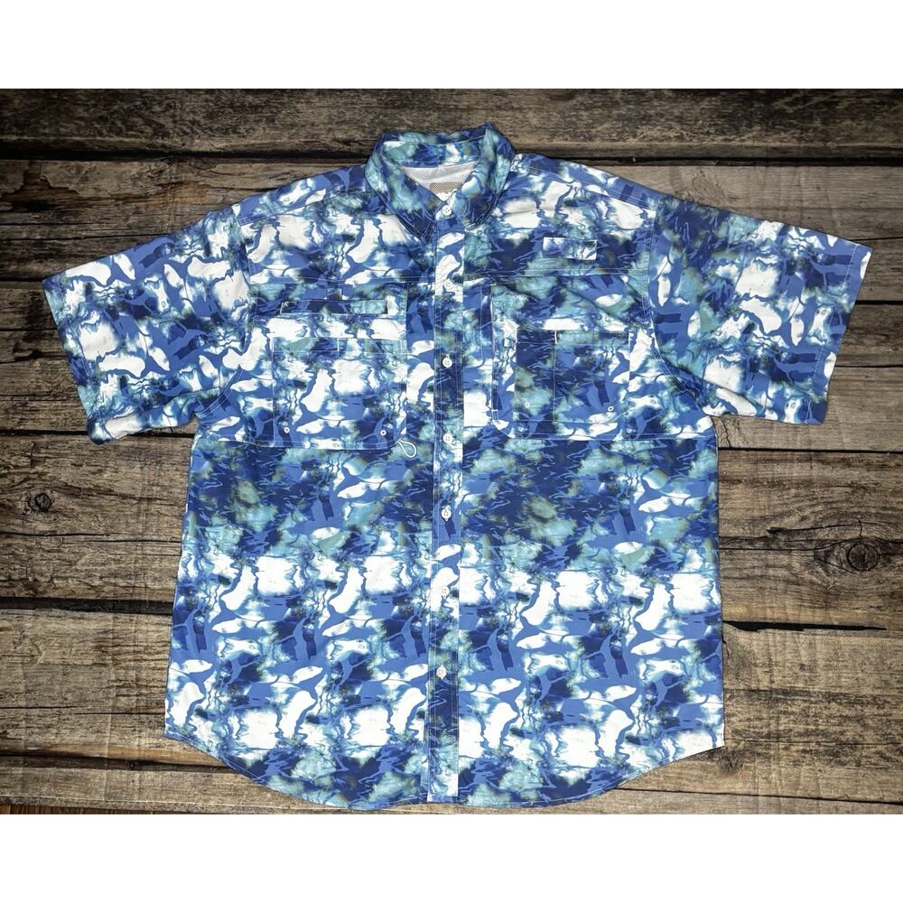 REEL LEGENDS CASUAL FISHING SHIRT MENS Sz: XL Saltwater II Blue Ocean Camo